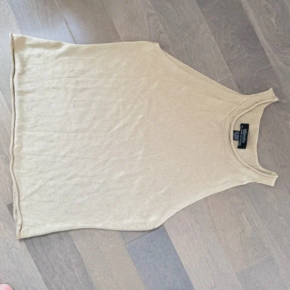 Identity by Lord and Taylor Sleeveless Ribbed Halter Tank Top in Gold - Picture 6 of 6